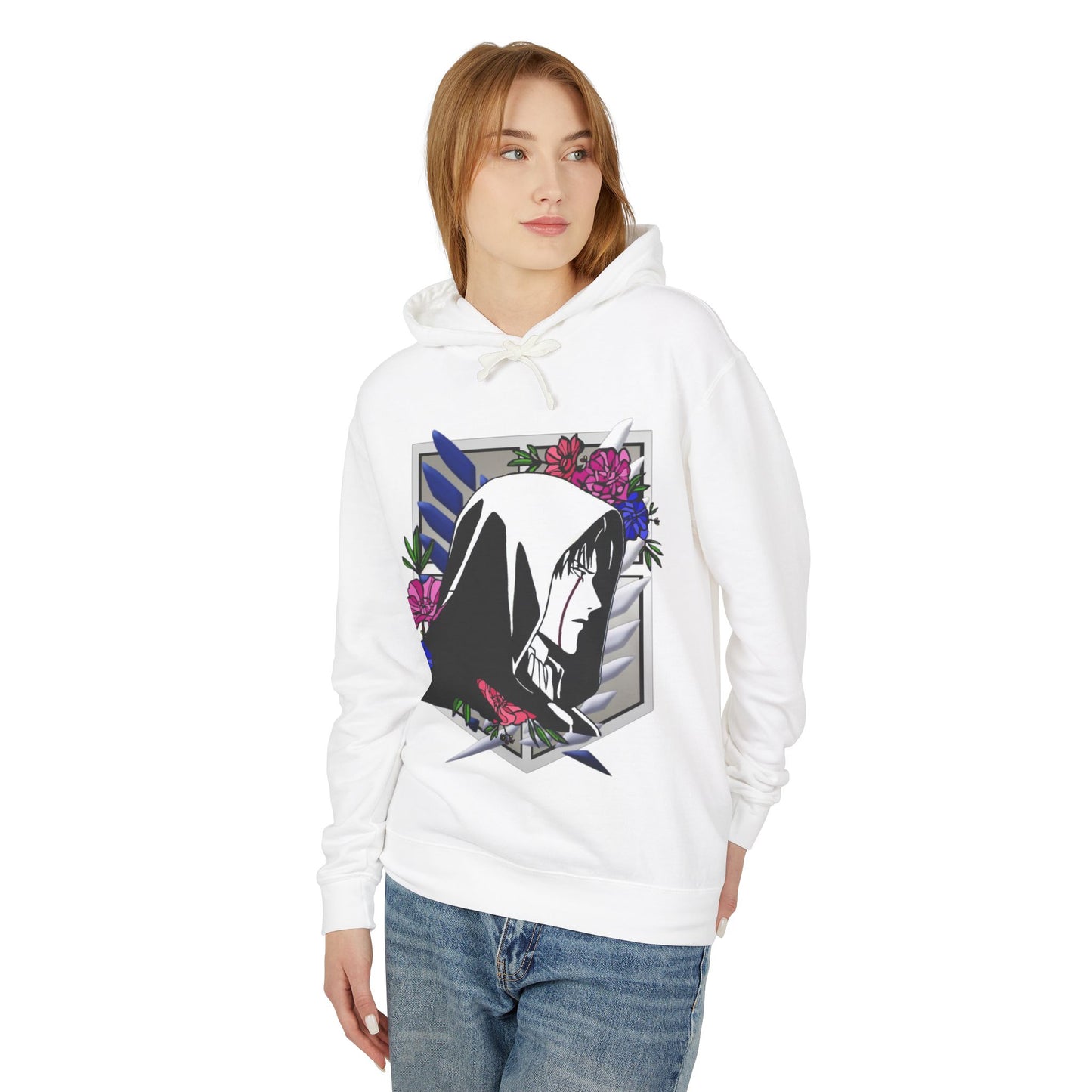 Floral Anime Unisex Lightweight Hooded Sweatshirt