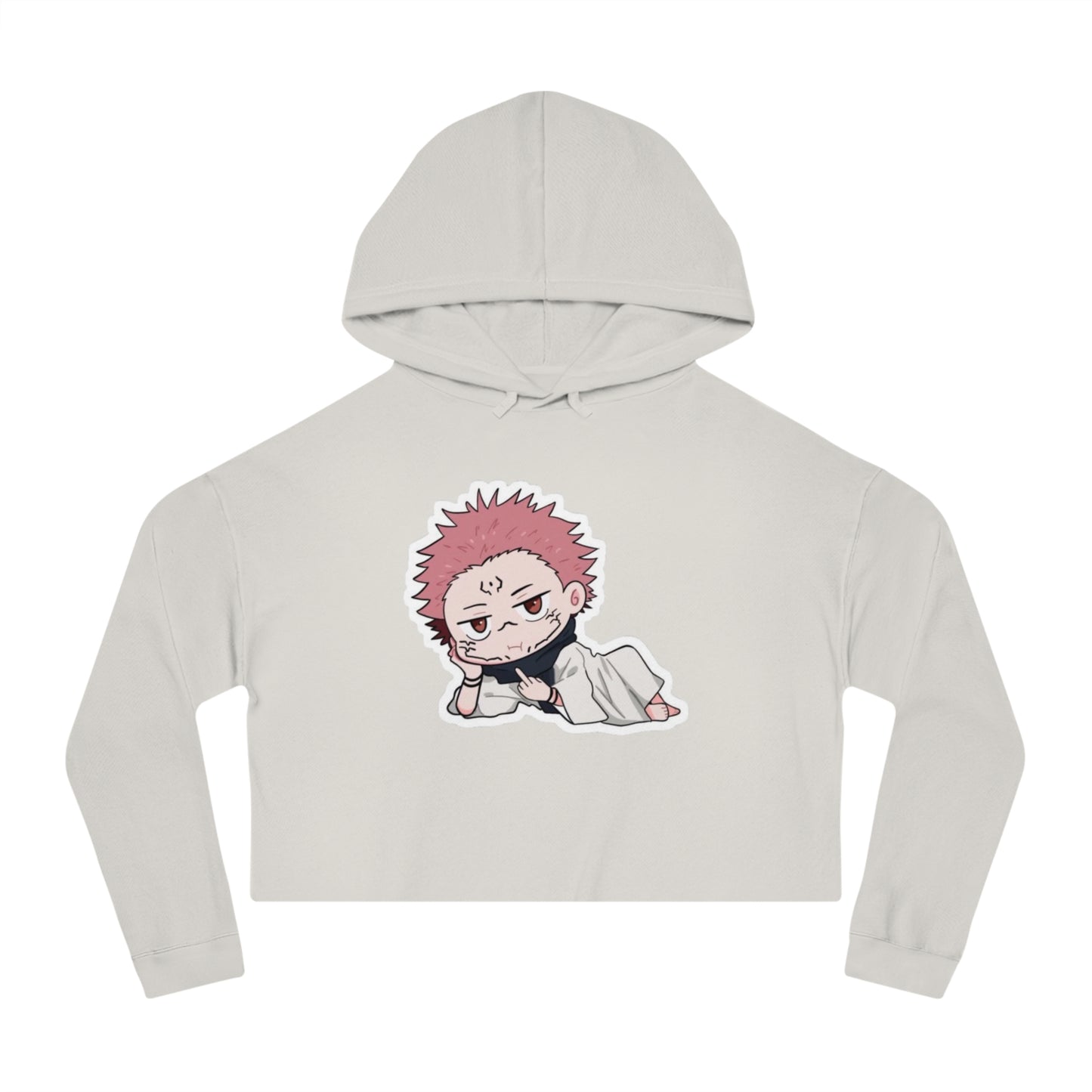 Anime-Inspired Women's Cropped Hooded Sweatshirt - Cute Character Design