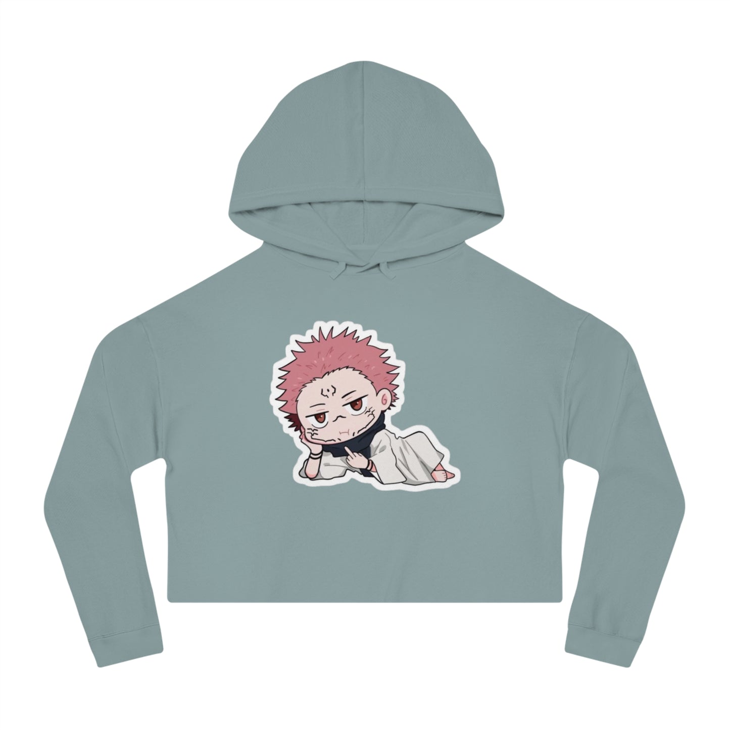 Anime-Inspired Women's Cropped Hooded Sweatshirt - Cute Character Design