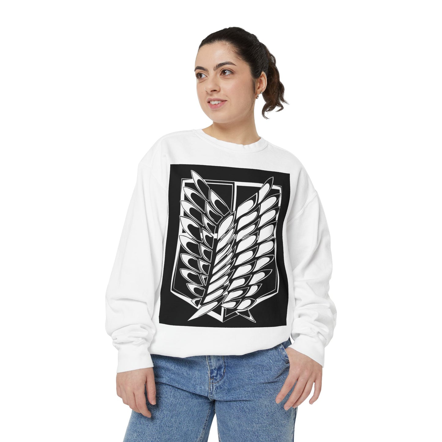 Unisex Garment-Dyed Sweatshirt with Wings Design - Cozy Streetwear for Anime Fans