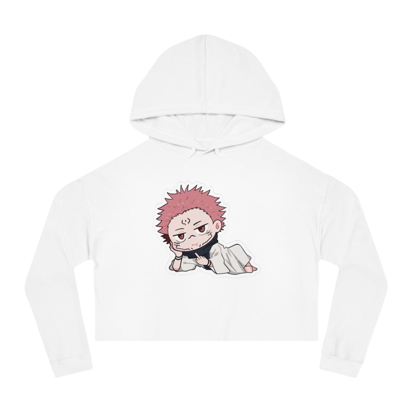 Anime-Inspired Women's Cropped Hooded Sweatshirt - Cute Character Design