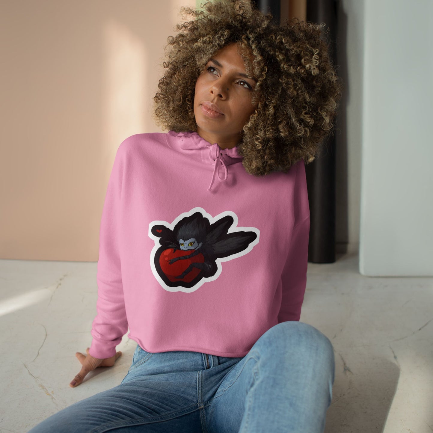 Adventurous Crop Hoodie with Bold Heart Design