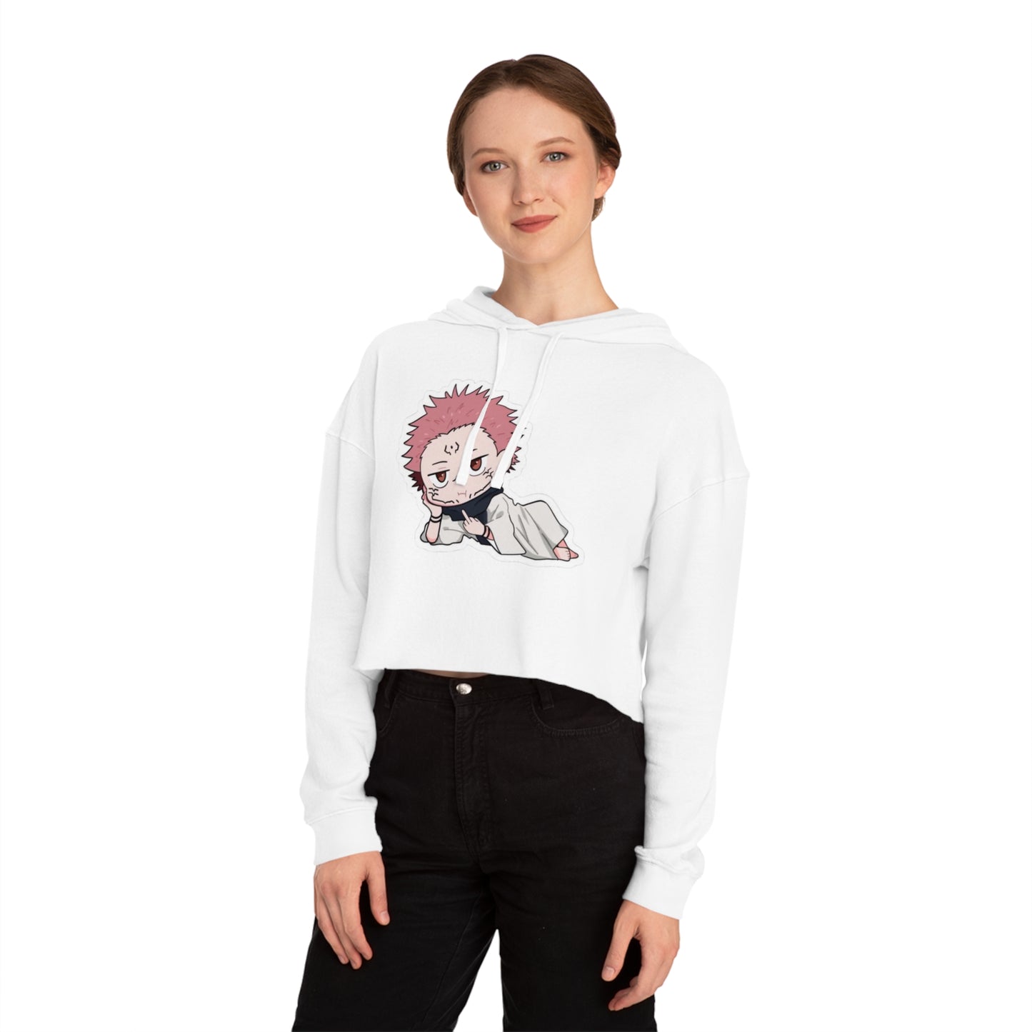 Anime-Inspired Women's Cropped Hooded Sweatshirt - Cute Character Design