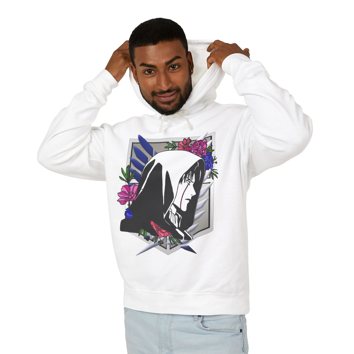 Floral Anime Unisex Lightweight Hooded Sweatshirt
