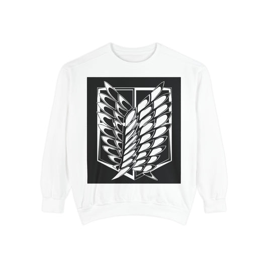 Unisex Garment-Dyed Sweatshirt with Wings Design - Cozy Streetwear for Anime Fans