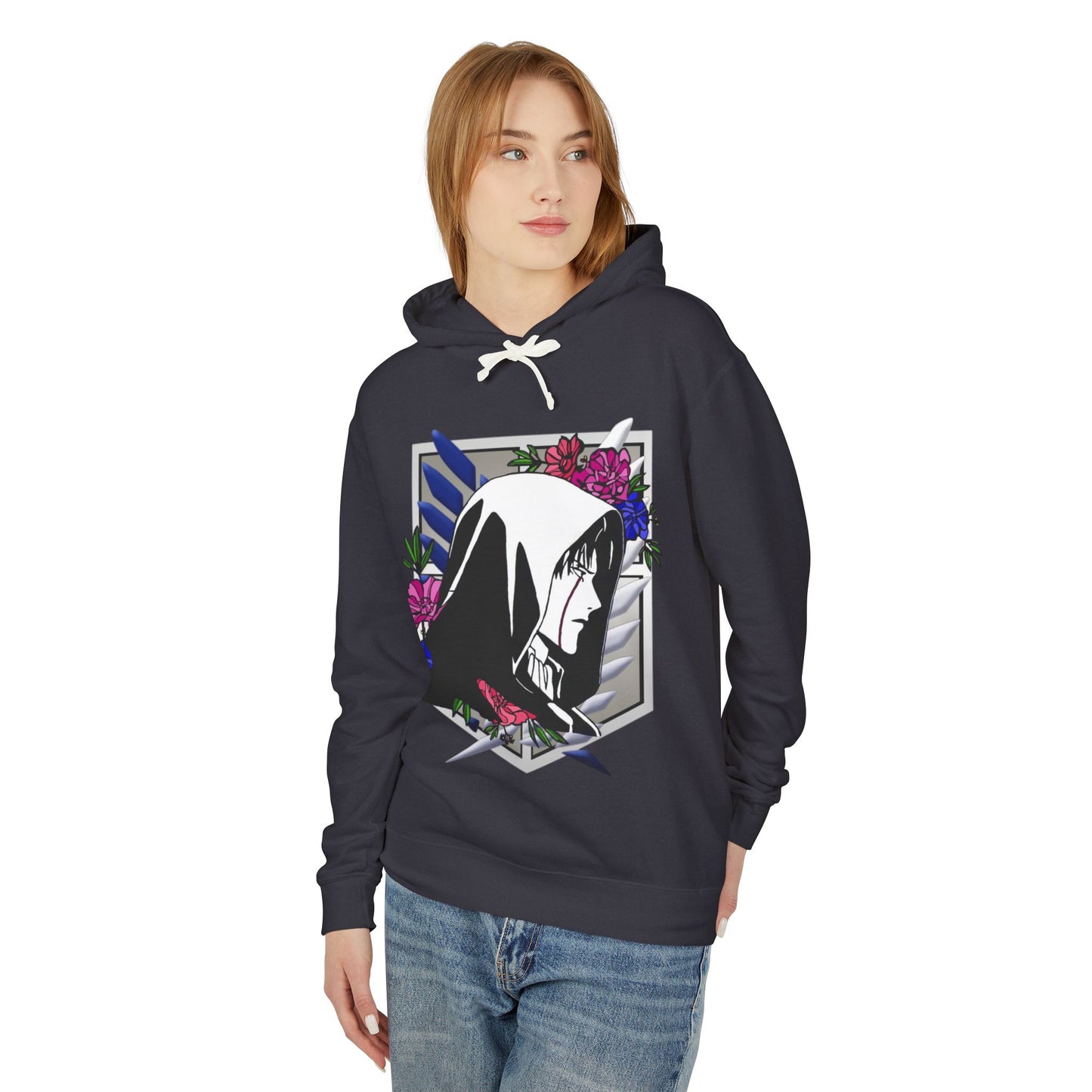 Floral Anime Unisex Lightweight Hooded Sweatshirt