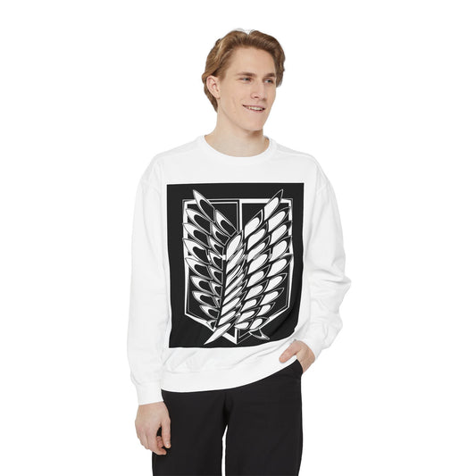 Unisex Garment-Dyed Sweatshirt with Wings Design - Cozy Streetwear for Anime Fans