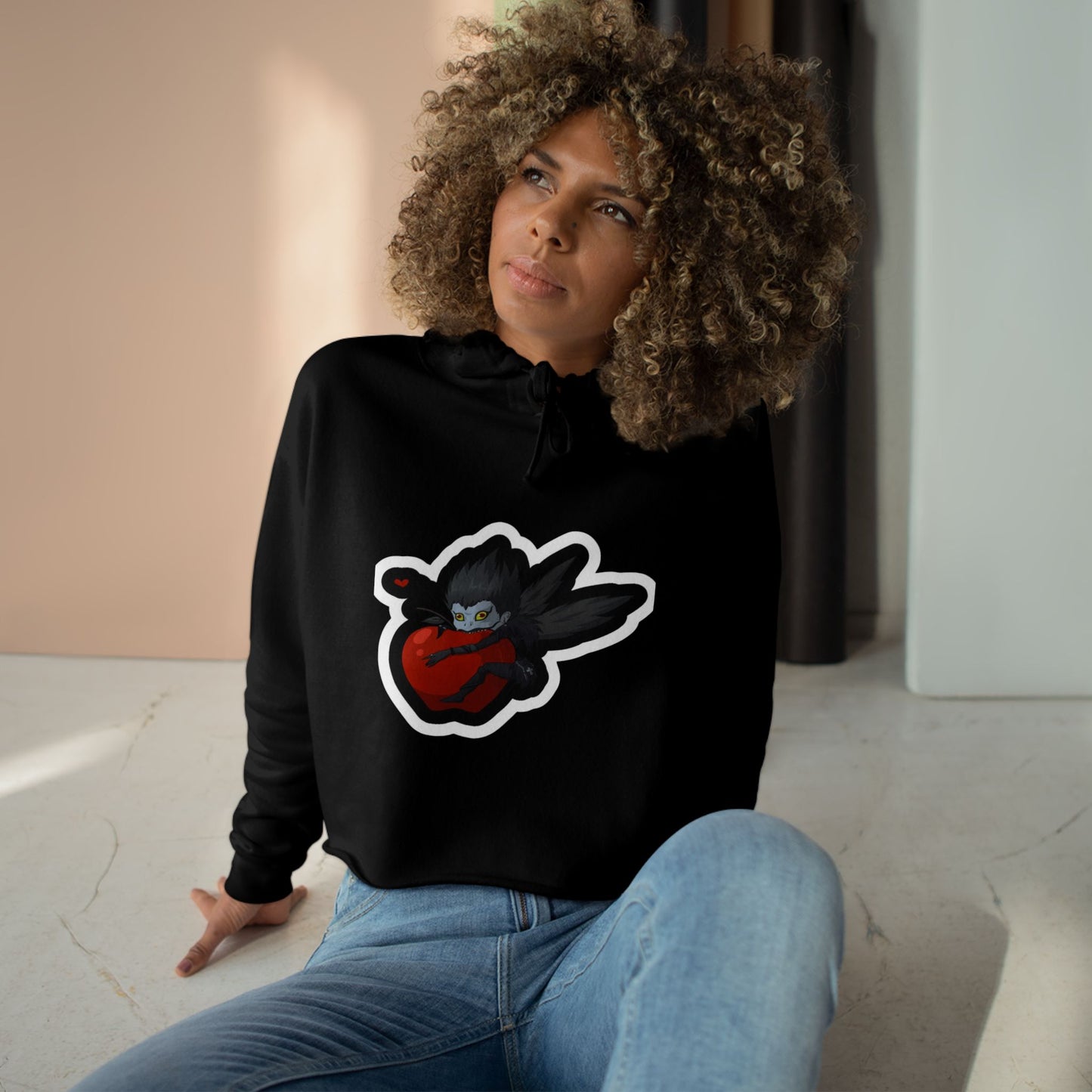 Adventurous Crop Hoodie with Bold Heart Design