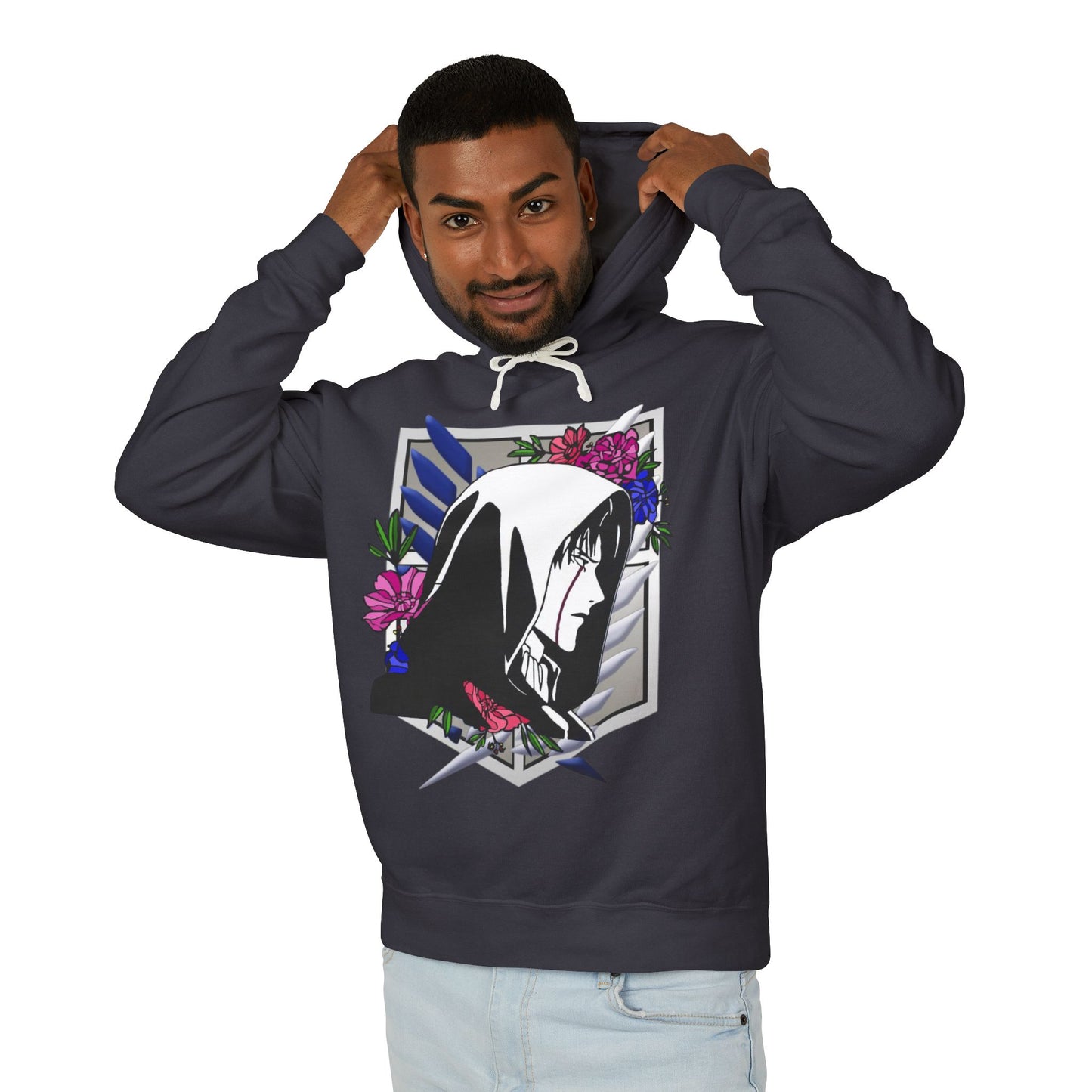 Floral Anime Unisex Lightweight Hooded Sweatshirt
