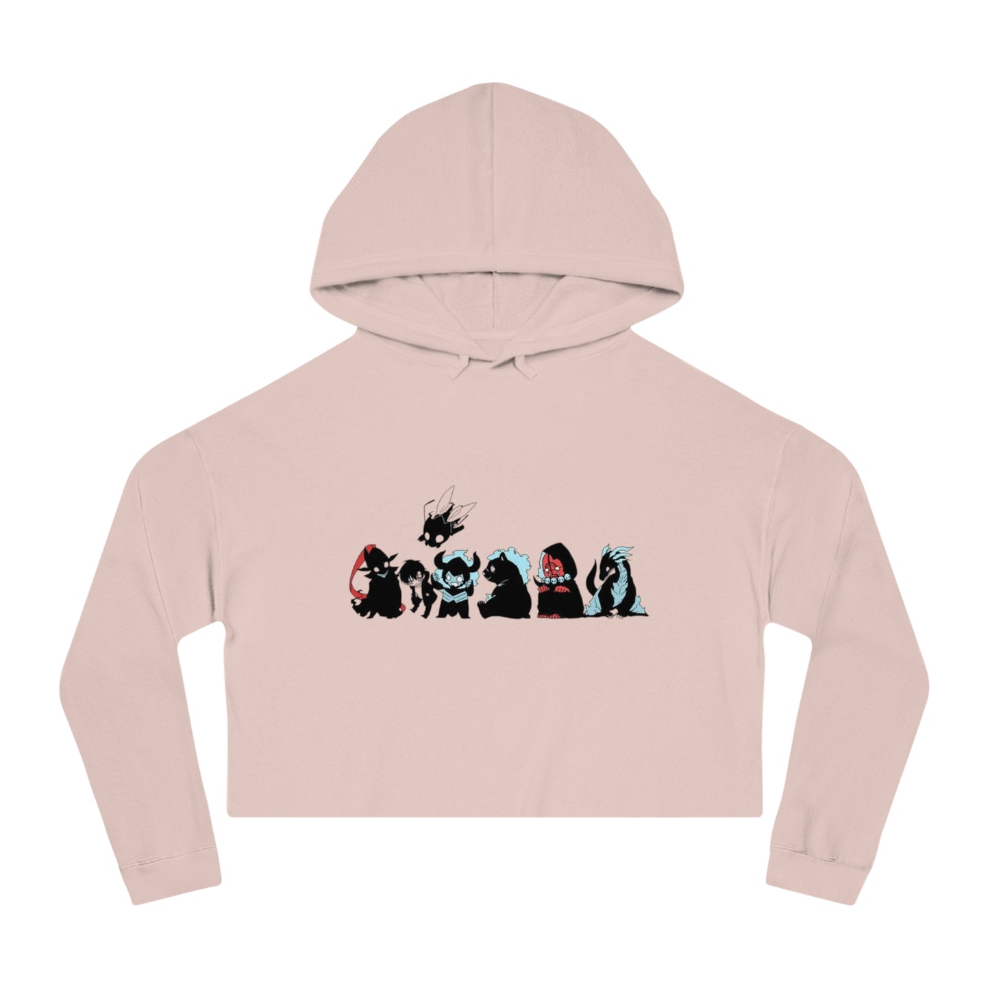 Women’s Cropped Hooded Sweatshirt - Playful Monster Design for Casual Style