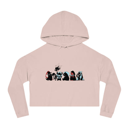 Women’s Cropped Hooded Sweatshirt - Playful Monster Design for Casual Style