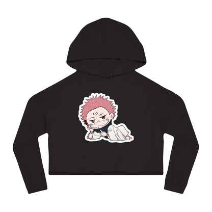 Anime-Inspired Women's Cropped Hooded Sweatshirt - Cute Character Design